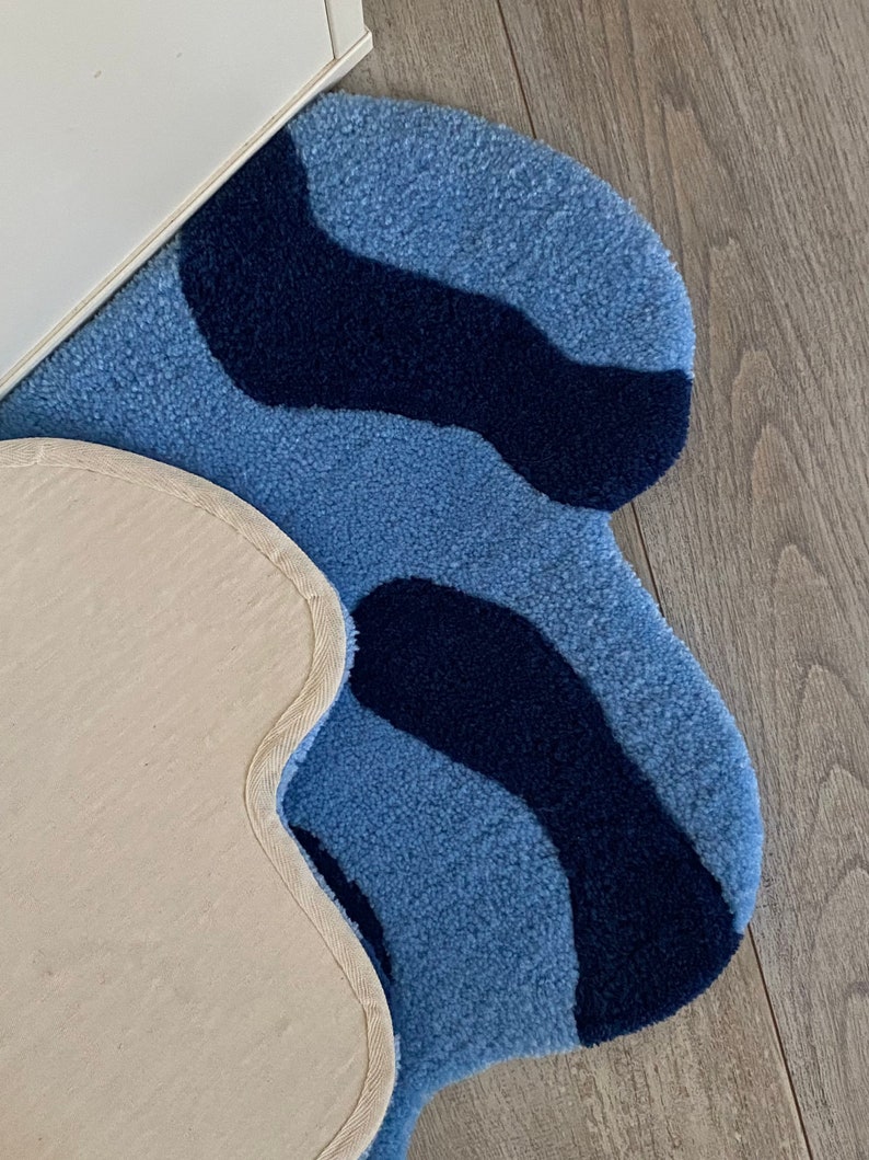 Bedside Rug Small Tufted Carpet in Navy Blue Etsy