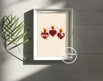 Corazones de la Sagrada Familia (Descarga digital en PDF) - Diseños católicos ilustrados - Para carteles, tarjetas, revistas y productos impresos.