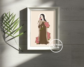 Santa Teresita de Lisieux Descarga digital en PDF - Diseños católicos ilustrados - Para carteles, tarjetas, revistas, productos impresos, regalos