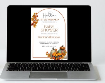 Printable fall invitation, Orange leaves baby invitation,harvest baby shower, little pumpkin,Gender Neutral, Pumpkin Baby Shower,Fall invite