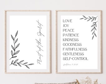 Fruit of the Spirit, Printable Wall Art Set of 2, Scripture Minimalist Prints, Boho Christian Wall Art, Bible Verse about love Digital Print