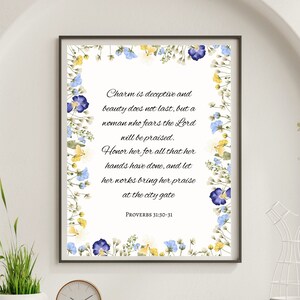 Spreuken 31:30-31 Moederdag Bijbelvers Moederdag Wall Art Afdrukbare geschenken voor moeder Wilde bloemen Print Christian Wall Art Download!