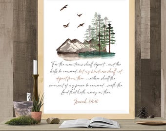 Isaia 54:10 Versetto della Bibbia Amore costante Scrittura moderna Stampa Montagne e colline Versetto pacifico Poster cristiano Arte murale cristiana Citazione!