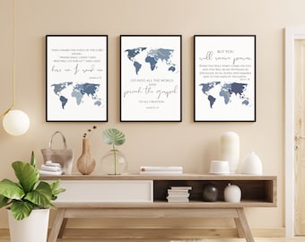 Acts 1:8 World Map Scripture Art Prints - Set of 3 (Digital Download)