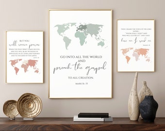 Acts 1:8 World Map Scripture Art Prints - Set of 3 (Digital Download)