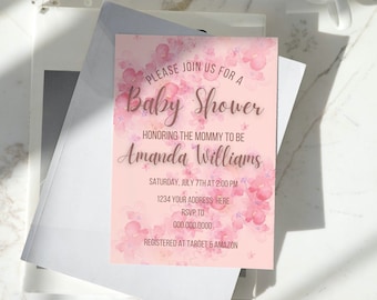 Baby Shower Invitation, Hello Baby, Floral Baby Shower Invitation, Pink Baby Shower Invitation, Girl Baby Shower Invitation