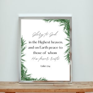 GLORY TO GOD Luke 2:14 Christian Christmas Prints Holiday Christian Decor Christmas Scripture Wall Art Christmas Bible Verse Printable Art !
