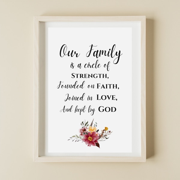 Our Family A Circle of Strength Founded on Faith Joined By Love Kept By God Living Room Wall Decor Family Wall Lettering Digital Wall Art !