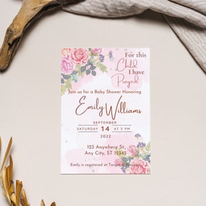 Floral Baby Shower Invitation, Pink Baby Shower Invitation, Christian Baby Shower Invitation, Girl Baby Shower Invitation, Digital Download