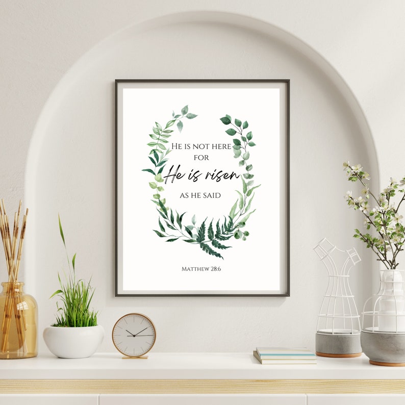 Matthew 286 He is Risen Bible Verse Printable Wall Art Etsy
