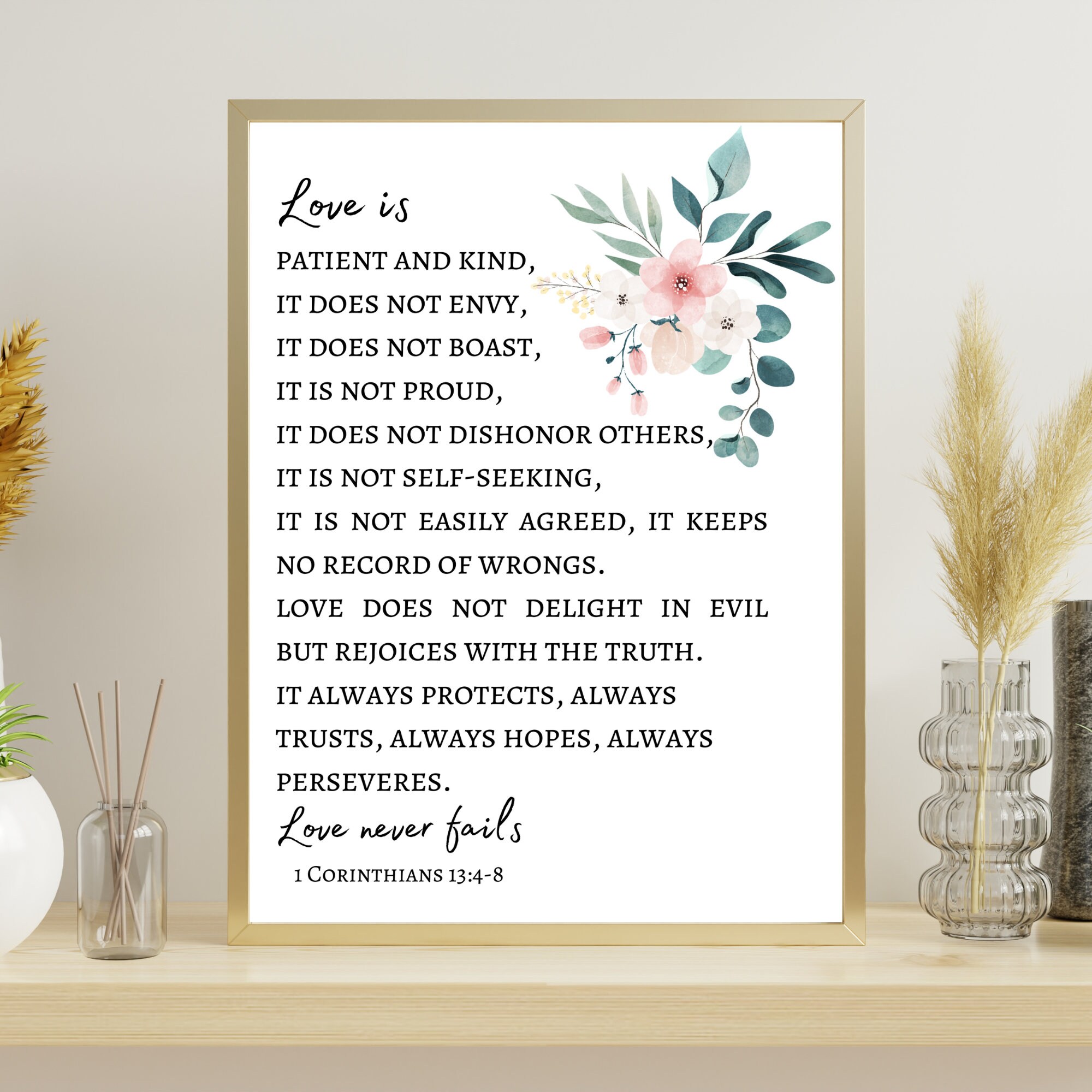1 Corinthians 13:4-8 Floral Love Bible Verse Wall Art (digital Download ...