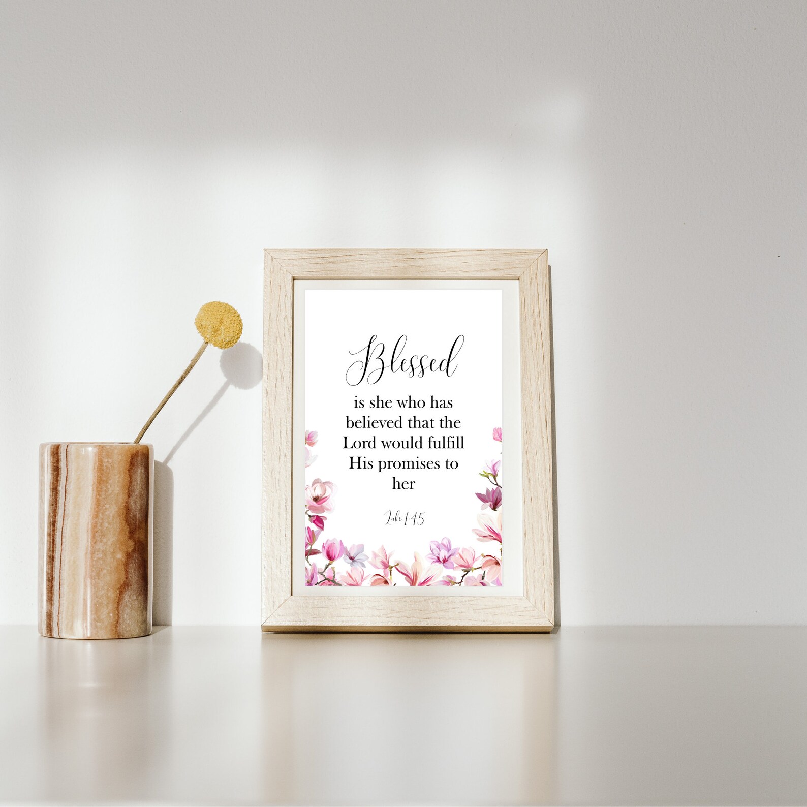 Luke 1:45 Blessed is She Bible Verse Wall Art Printable Scripture Pink ...