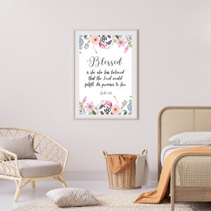 Luke 1:45 Blessed is She Bible Verse Wall Art Printable Art Gifts for ...