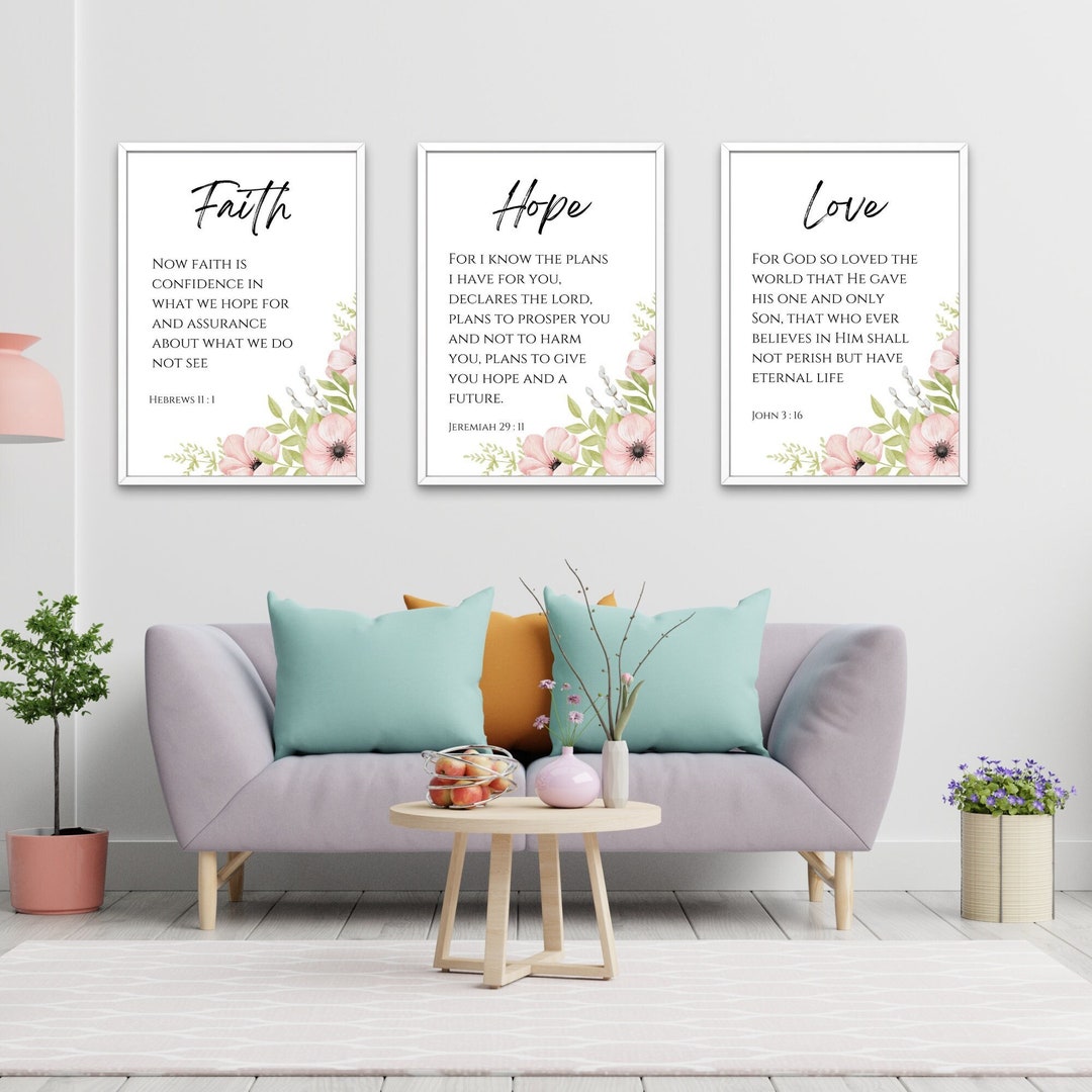 Faith Hope Love Set of 3 Bible Verse Digital Wall Art Scripture Prints ...