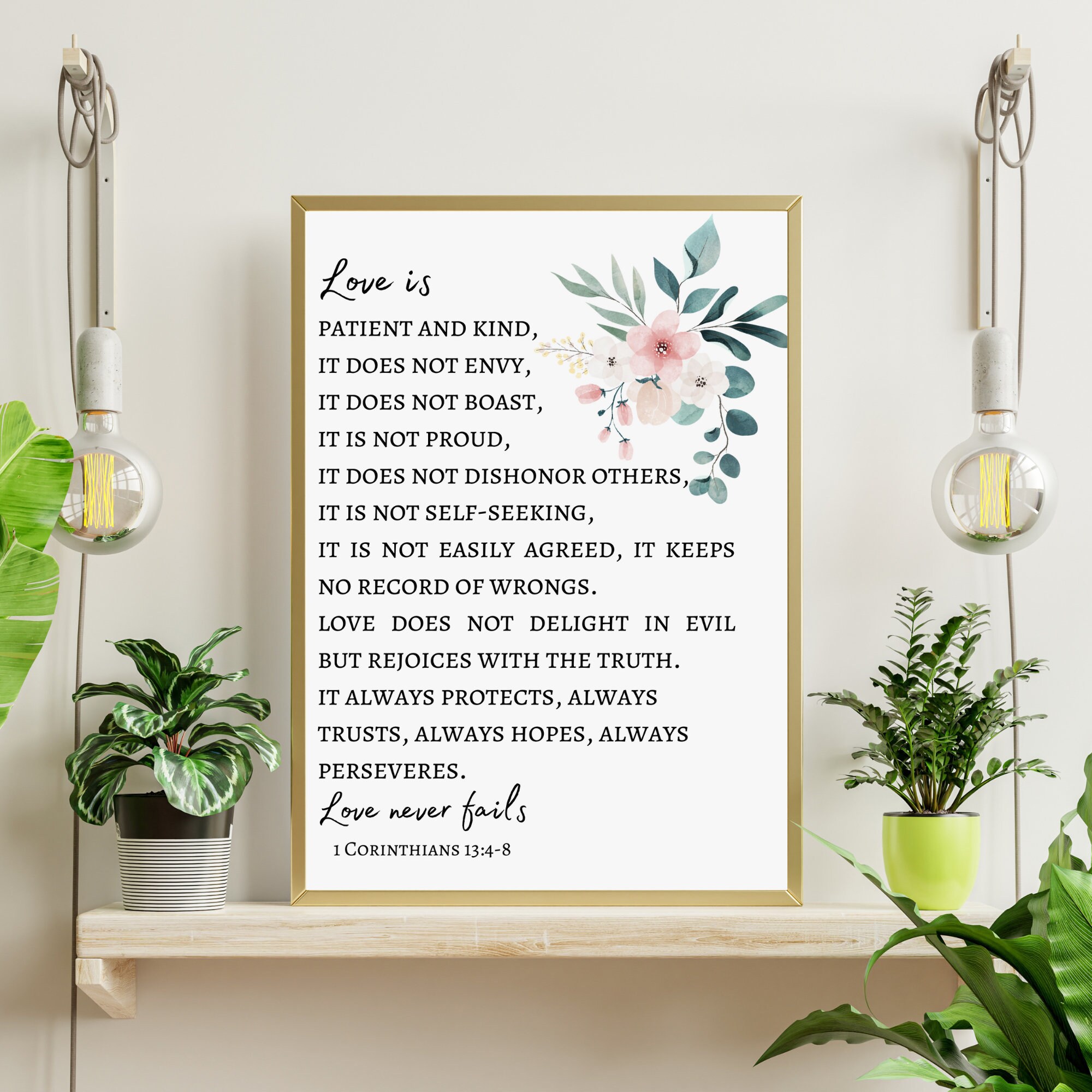 1 Corinthians 13:4-8 Floral Love Bible Verse Wall Art (digital Download ...