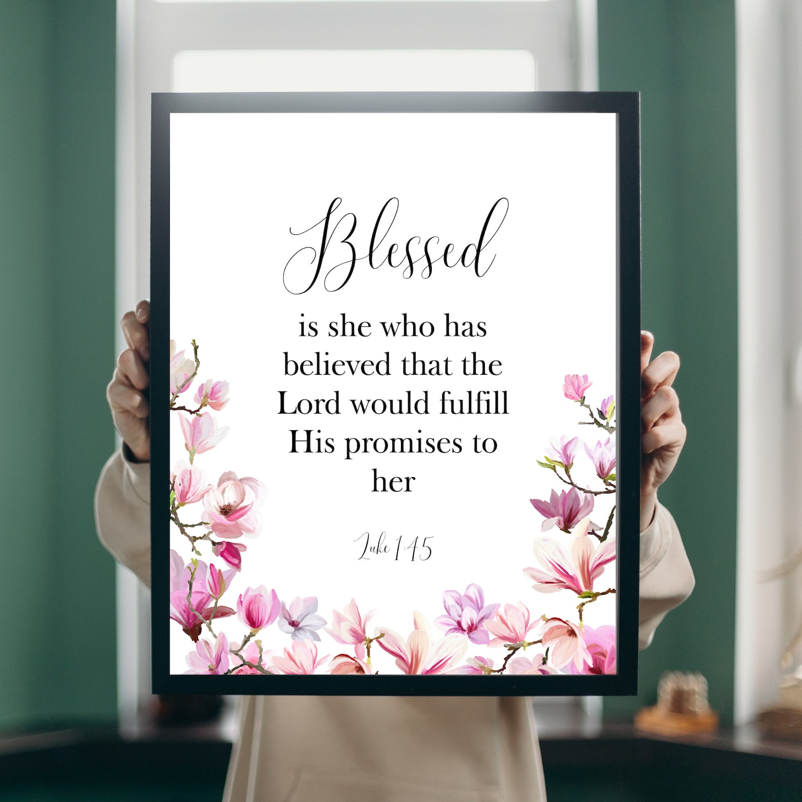 Luke 1:45 Blessed is She Bible Verse Wall Art Printable Scripture Pink ...