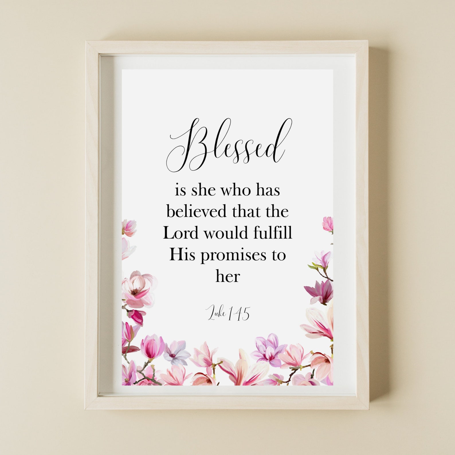 Luke 1:45 Blessed is She Bible Verse Wall Art Printable Scripture Pink ...