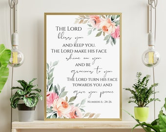 Numeri 6:24-26 vi benedica versetto della Bibbia arte della parete matrimonio cristiano arte della parete floreale digitale versetto della Bibbia scrittura stampe digitali versetto della Bibbia