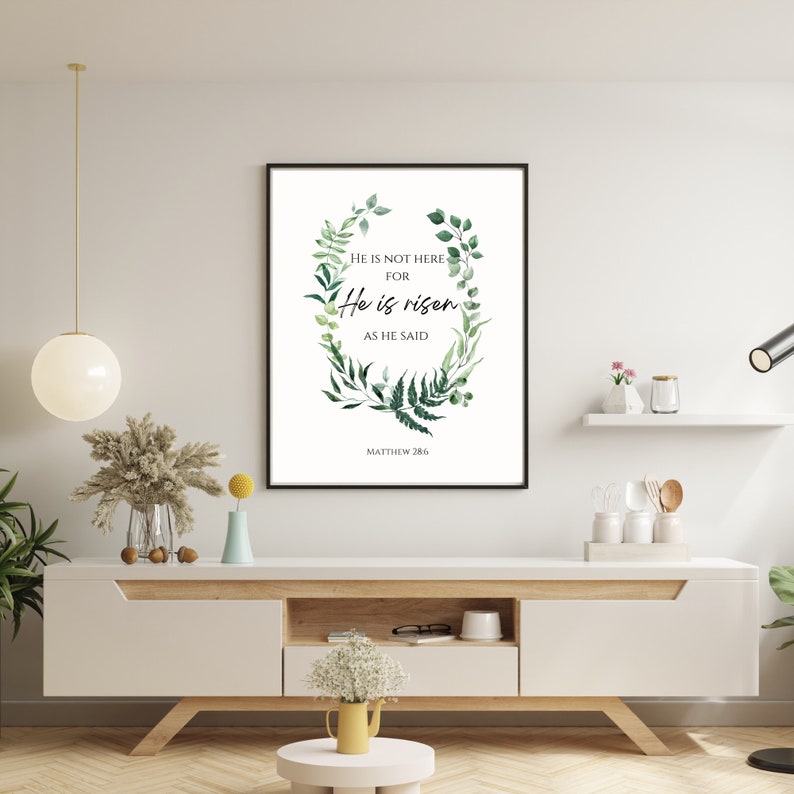Matthew 286 He is Risen Bible Verse Printable Wall Art Etsy