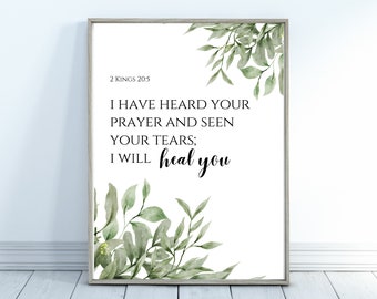 2 Kings 20:5 I Will Heal You Bible Verse Wall Art Greenery Digital Bible Verse Minimalist Scripture Quote Bible Verse About Healing Decor