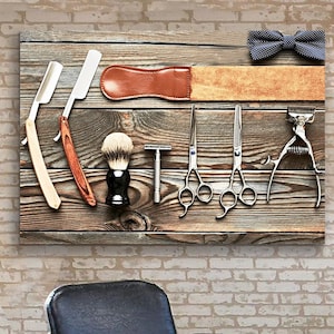 Vintage Barber Shop Tools, Old Barber Tools, Retro Barbershop Canvas Wall Art