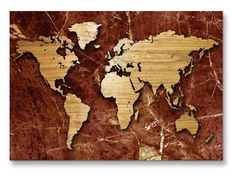 Marble and Wooden Effect Special Design World Map Decorative Canvas Wall Art