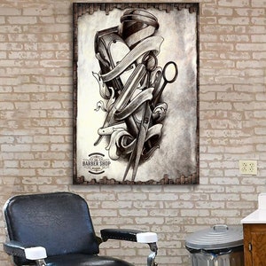 Barber Shop Decor, Shave And Haircut, Barber Tools Canvas Wall Art