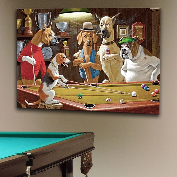 Dogs Playing Pool Etsy