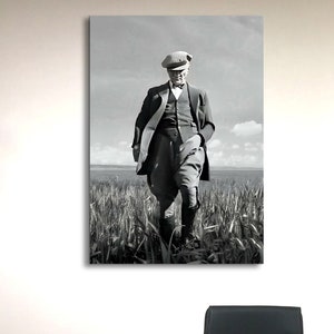 Great Leader Mustafa Kemal Ataturk Walking in the Wheat Field Canvas Wall Art