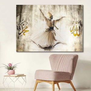 Sufi, Calligraphy Allah, Muhammed and Nothingness Canvas Frame Art