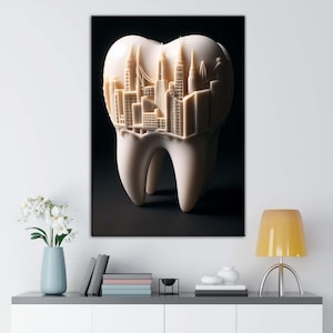 America Inside The Tooth Abstract Dentist Art, Teeth, Tooth,Dentistry,Dental Canvas Wall  Art, Tower With Tooth Canvas ART, America Wall Art