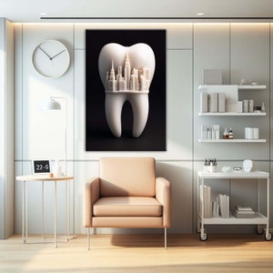 New York City Inside The Tooth Abstract Dentist Art, Teeth, Tooth, Dentistry, Dental Art Canvas Wall  Art, Tower With Tooth Canvas Wall ART