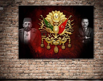 Recep Tayyip Erdoğan, Abdulhamit, Osmanische Wappen, Turkiye, Rote Leinwand Wandkunst