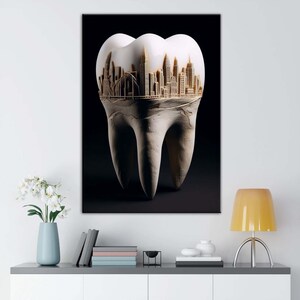 Aged Tooth City Detailed Tooth Dentist Canvas WALL Art, Dental Clinic, Tooth Canvas Wall Art, Dental Office Canvas Wall Art