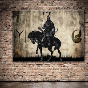Kayı, Warrior, Turkish Cavalry, Kayı Wall Art , Turkish Warrior Wall Art, Turks Wall Art , Anthracite Canvas Wall Art