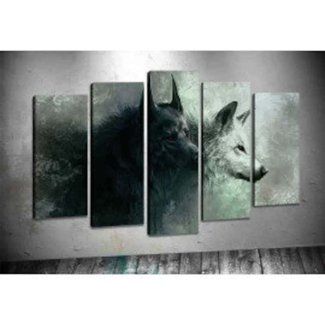 WOLF Canvas Wall Art, White and Black Wolf Canvas Wall Art, Turkish