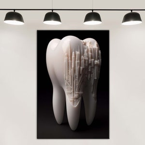 Towers Emboriered Tooth Abstract Dentist Art, Teeth Art, Tooth,Dentistry,Dental Canvas Wall  Art, Tooth Canvas ART, Design Tooth Art