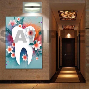 Abstract Flower Dentist Canvas Wall Art,Colorful Dental CANVAS Wall ART, Dentist Hospital Wall Art, Molar Tooth Canvas Wall Art
