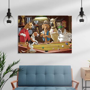 Dogs Playing Pool, Bar Decor, Retro Billiard Playing Dogs, Pool Table Dogs Canvas Wall Art image 6