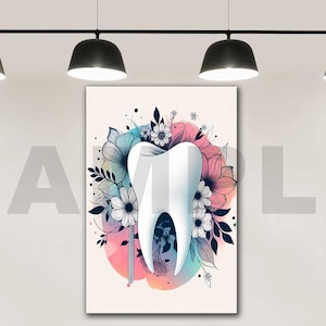 Flower With Tooth Dentist Canvas Wall Art, Dental CANVAS Wall ART, Dentist Hospital Wall Art, Molar Tooth Canvas Wall Art