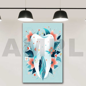 Arte abstrata da parede da lona da flor e do dente do fundo azul, arte decorativa da parede da lona da lona, arte da parede da lona da clínica, arte decorativa do escritório
