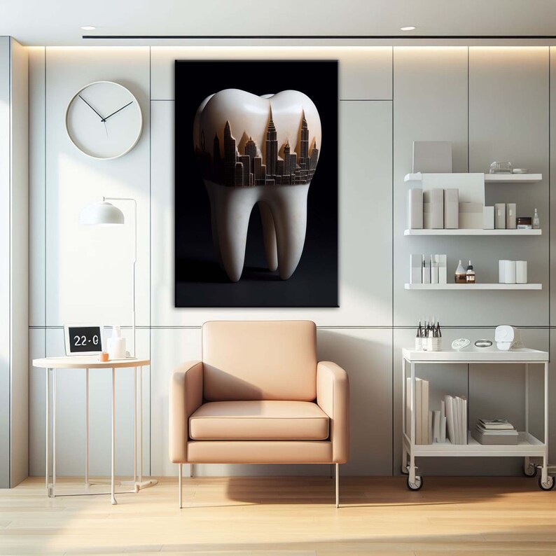 Embossed City Detailed Tooth Dentist Canvas WALL Art, Dental Clinic, Tooth Canvas Wall Art