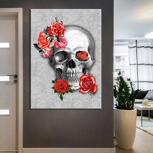 Zahnarzt Wandkunst, Zahnzahnärzte, Schädel und Zahn mit Blumensegeltuch-Wandkunst