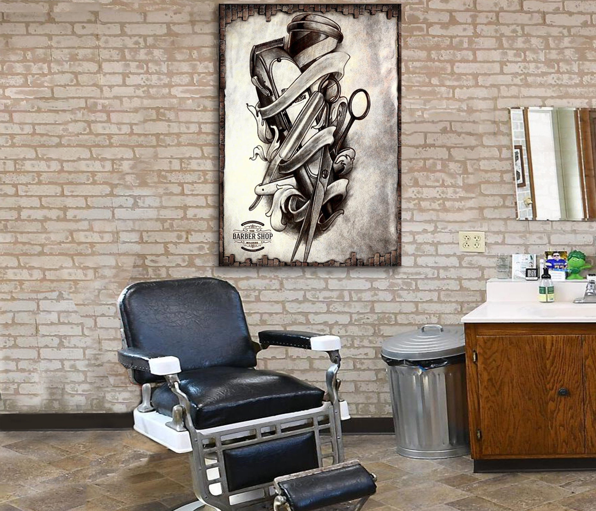 Decoración de barbería Accesorios de afeitado, lienzo para pared (24 x 16)