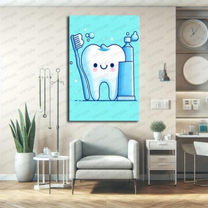 Smiling Cute Decorative Molar Tooth Dental Decorative Abstract Dentist Canvas Wall Art, Teeth, Tooth, Dentistry, Dental Art Canvas Wall Art