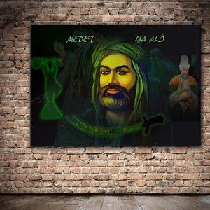 Zulfiqar Wall Art  ,Hazreti Ali and Zulfikar, Pir Sultan Abdal, Haci Bektas Veli Canvas Frame Art
