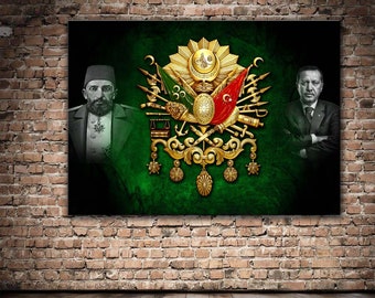 Recep Tayyip Erdoğan, Abdulhamit, Osmanische Wappen, Turkiye, Grüne Leinwand Wandkunst