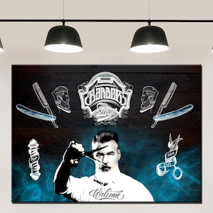 Barbershop Decoration Canvas Wall Art, Haircut And Shave Canvas WALL Art, Men&#39;s Hairdresser Canvas Wall Art