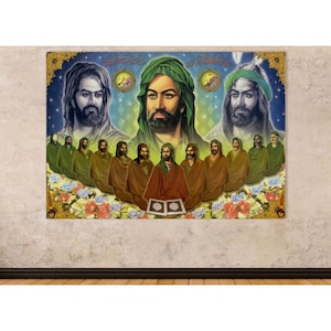 Hazreti Ali and 12 İmam Canvas Wall Art, Pir Sultan Abdal, Haci Bektas Veli Canvas Frame Art