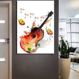 Gift for Guitarist, Guitar Canvas Wall Art, Oil Painting Effect Guitar Music Canvas Wall Art